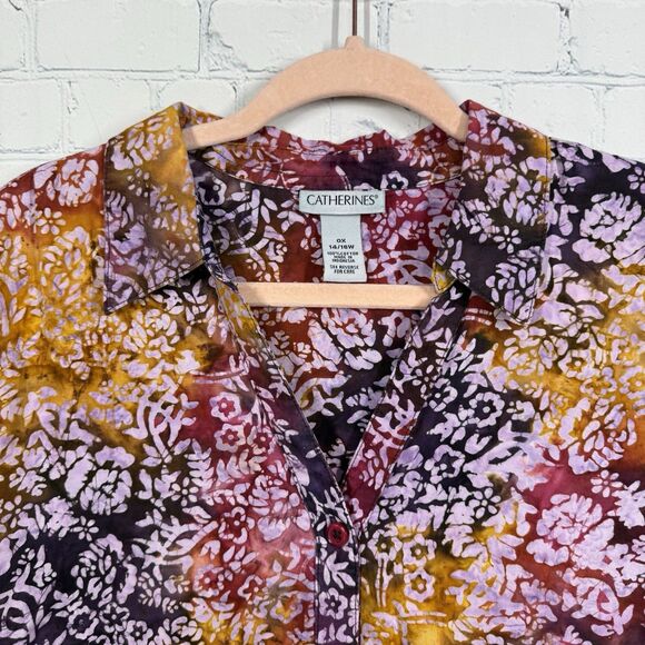 Catherines Blouse Women Size 0X Multicolor Button 3/4 Sleeve Artsy Abstract Top - Picture 3 of 10